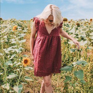 NWT Mustard Seed Eyelet Romper Dress Wine